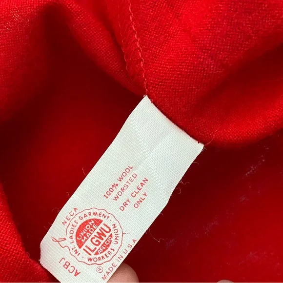 Vintage Red Wool Fur Belt 70s Bathrobe *Small* LILY Of FRANCE Raglan Sleeve Knit
